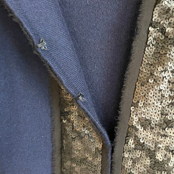 Aqua Cashmere Sweater Cardigan Navy Black Matte Sequin Detail Sz S Old Money - Picture 8 of 12